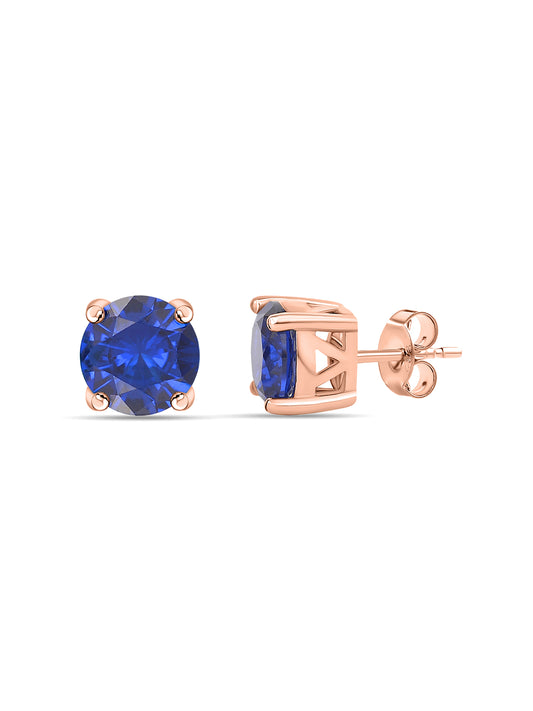 Midnight Blue Sapphire Rose Gold Solitaire Stud Earrings