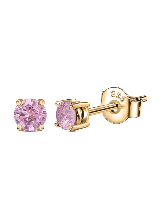Half Carat Pink Cz Yellow Gold Studs For Women