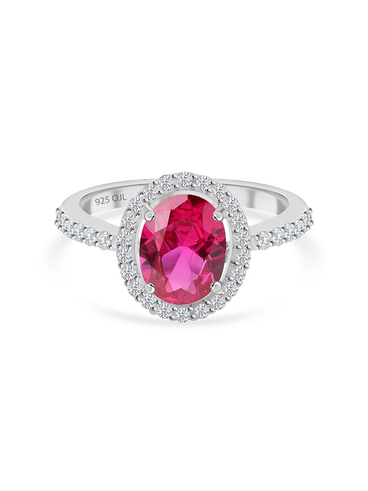 Red Ruby And American Diamond Halo Ring In 925 Silver-4