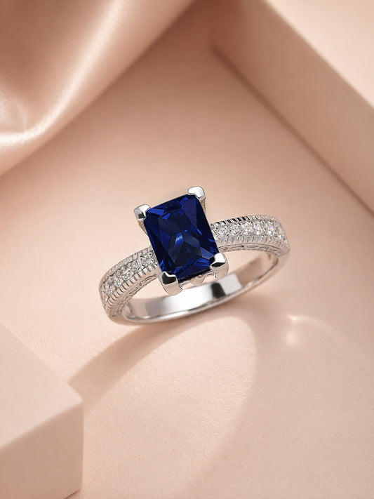 1.5 Carat Blue Sapphire CZ Solitaire Ring in 925 Silver