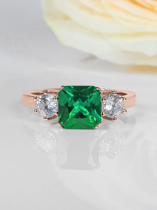 Green Emerald CZ Meghan Markle Design Rose Gold Ring