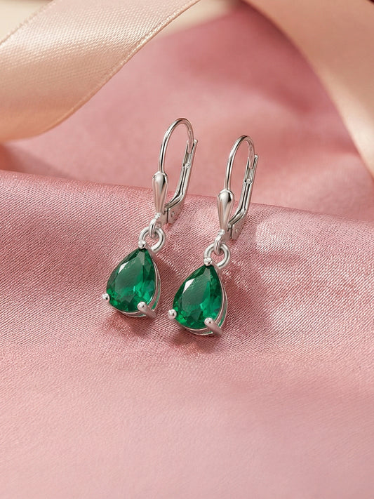 green emerald CZ dangle earrings in 925 sterling silver by Ornate Jewels
