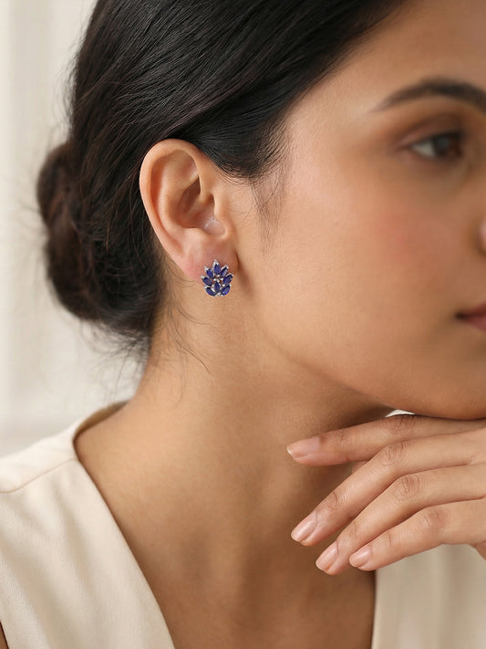 Natural Blue Sapphire Leaf-Inspired Earrings