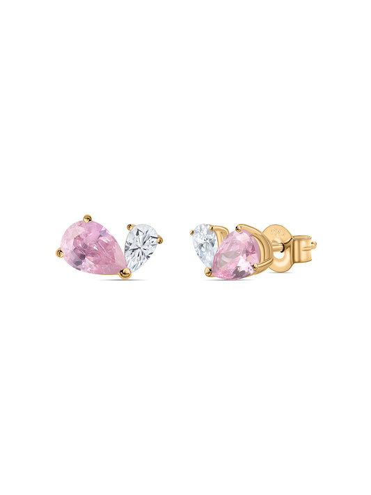 Pink Toi Et Moi Yellow Gold Earring For Women