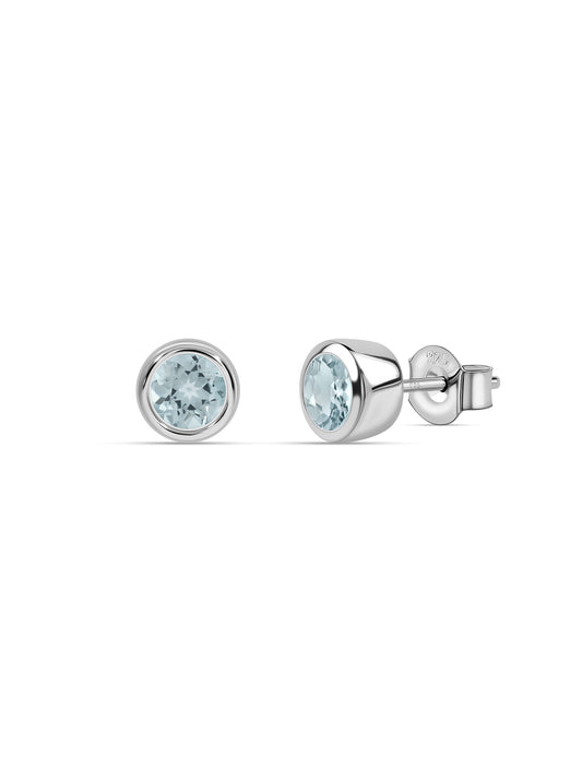 Natural Aquamarine Minimal Silver Stud Earrings