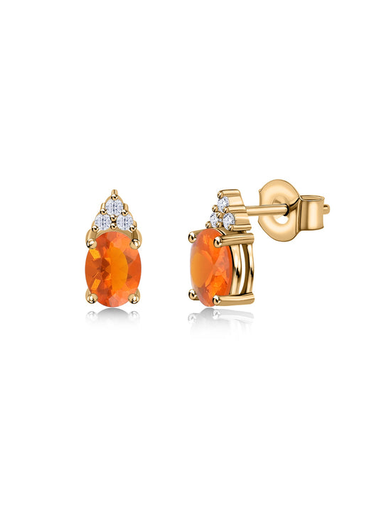 Natural Fire Opal Timeless Spark Gold Stud Earrings