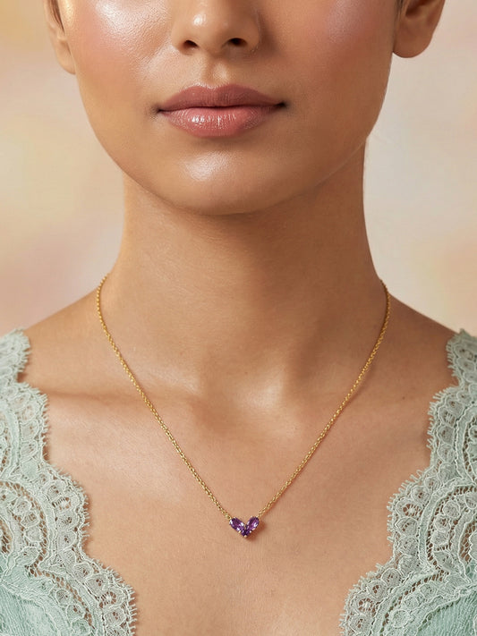 Natural Amethyst Trio Pendant With Chain