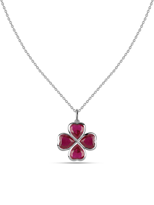 Ruby CZ Clover Silver Pendant
