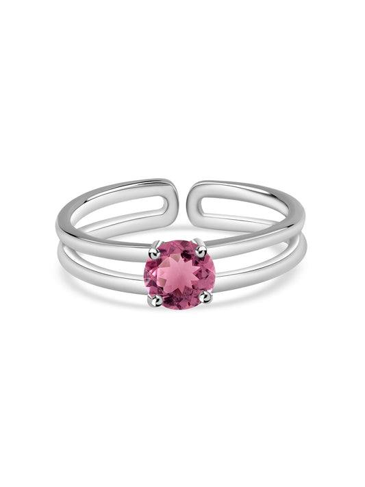 Natural Pink Tourmaline Classic Solitaire Silver Ring