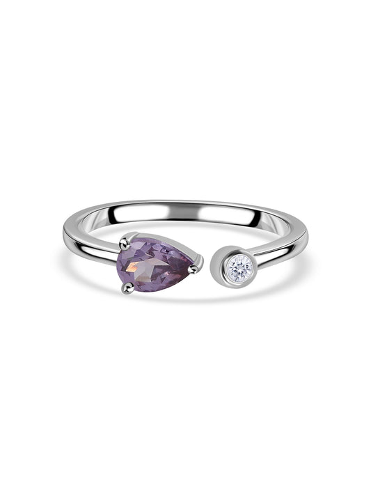 Natural Amethyst Open Wrap Silver Ring with Topaz Accent
