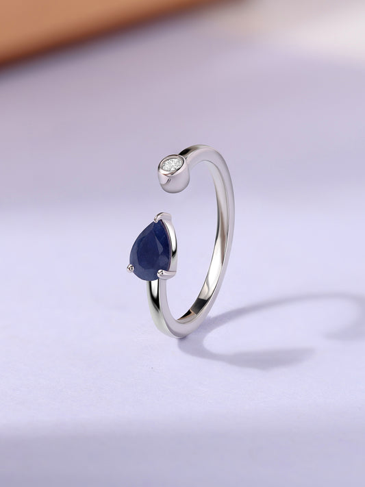 Natural Sapphire Open Wrap Silver Ring with Topaz Accent