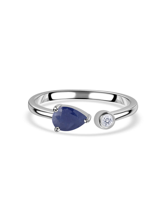 Natural Sapphire Open Wrap Silver Ring with Topaz Accent