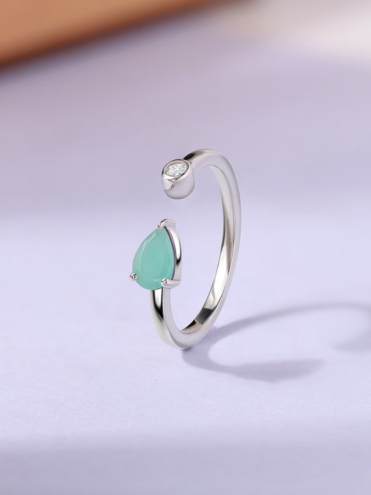 Natural Emerald Open Wrap Silver Ring with Topaz Accent