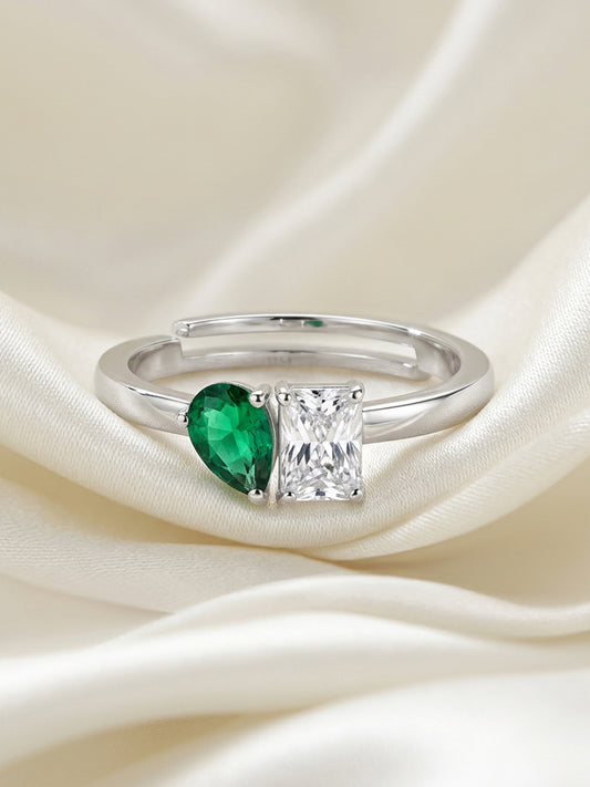 Green Emerald Toi Et Moi Silver Ring