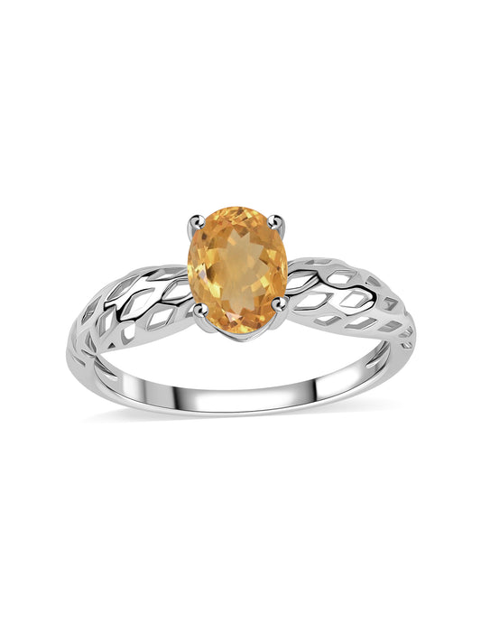 Golden Aura Natural Citrine Oval Silver Ring