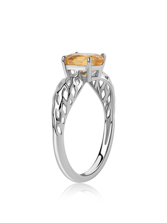 Golden Aura Natural Citrine Oval Silver Ring