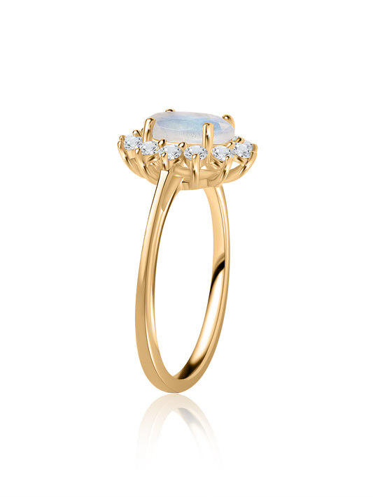 Moonstone Floral Silver Statement Ring