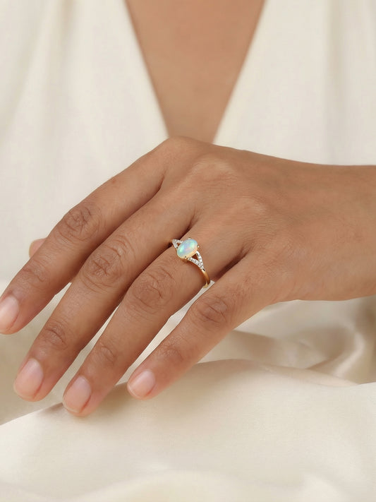Ethereal Glow Natural Ethiopian Opal Silver Ring