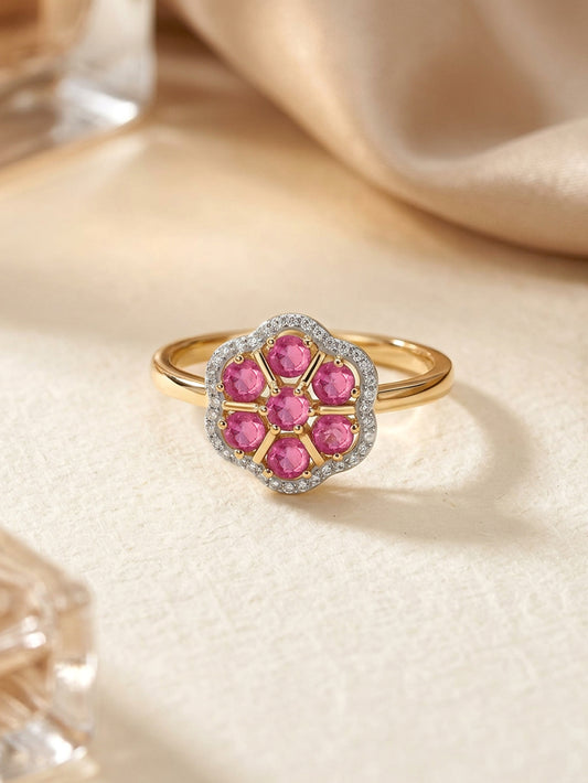 Blooming Ruby Floral Silver Ring