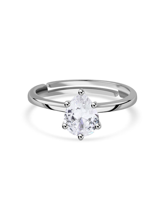American Diamond Solitaire Silver Ring in 925 Sterling Silver - BIS Hallmarked