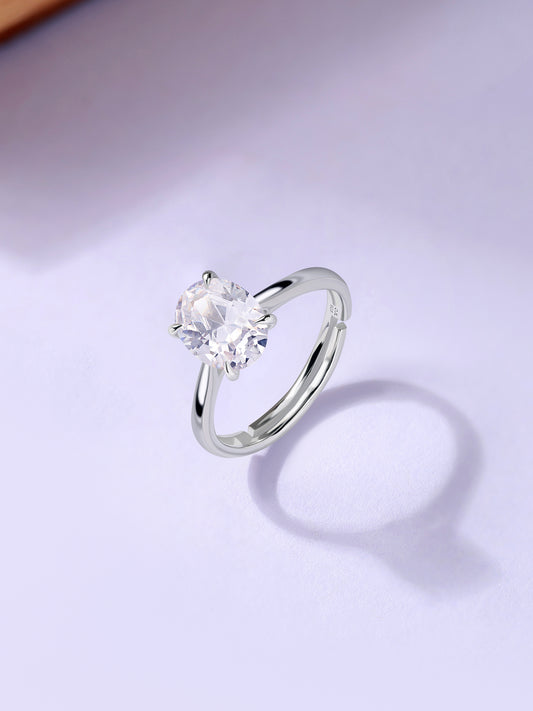 Oval Solitaire Adjustable Silver Ring