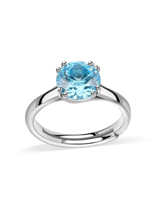 Silver Blue Topaz CZ Round Ring