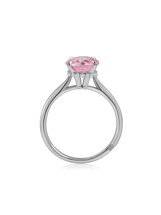 Blush Pink CZ Round Solitaire Adjustable Silver Ring