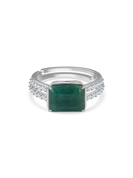 Natural Emerald Glow Silver Statement Ring