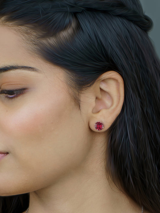 2 Carat Rose Gold Red Ruby Solitaire Stud Earrings For Women