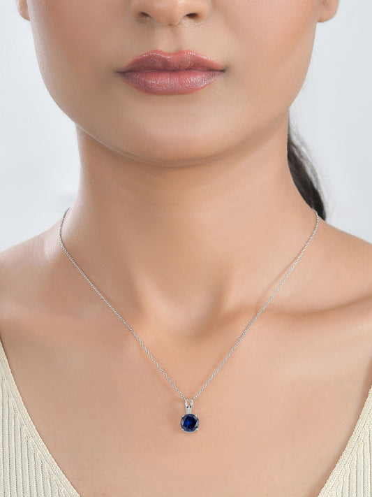 Blue Sapphire 2 Carat Solitaire Necklace For Women