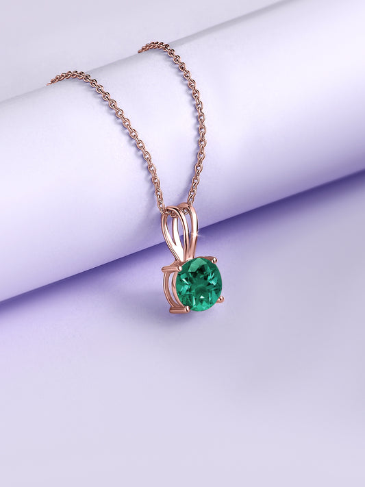 1 Carat Rose Gold Solitaire Emerald Pendant With Chain