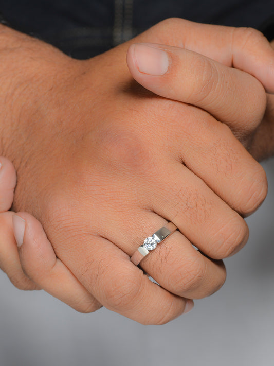 1 Carat Silver Solitaire Adjustable Ring for Men