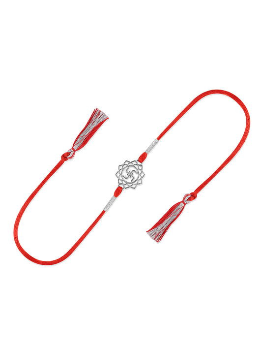 Floral Swastik Silver Rakhi