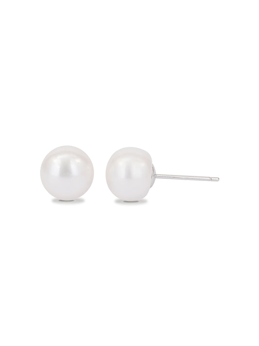 7.5 MM WHITE FRESHWATER PEARL STUD 925 SILVER EARRINGS