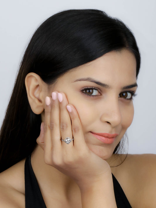 1.5 CARAT AMERICAN DIAMOND 925 SILVER RING IN FLOWER DESIGN-3