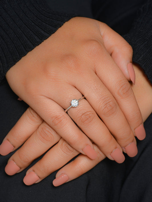 1 Carat Diamond Look Adjustable Silver Solitaire Ring-1