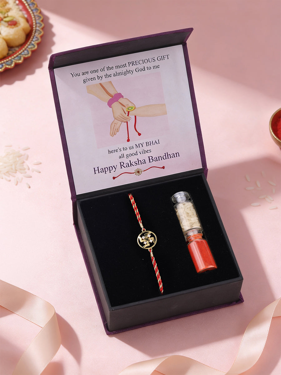 Blessings Swastik Gold Rakhi For Your Brother
