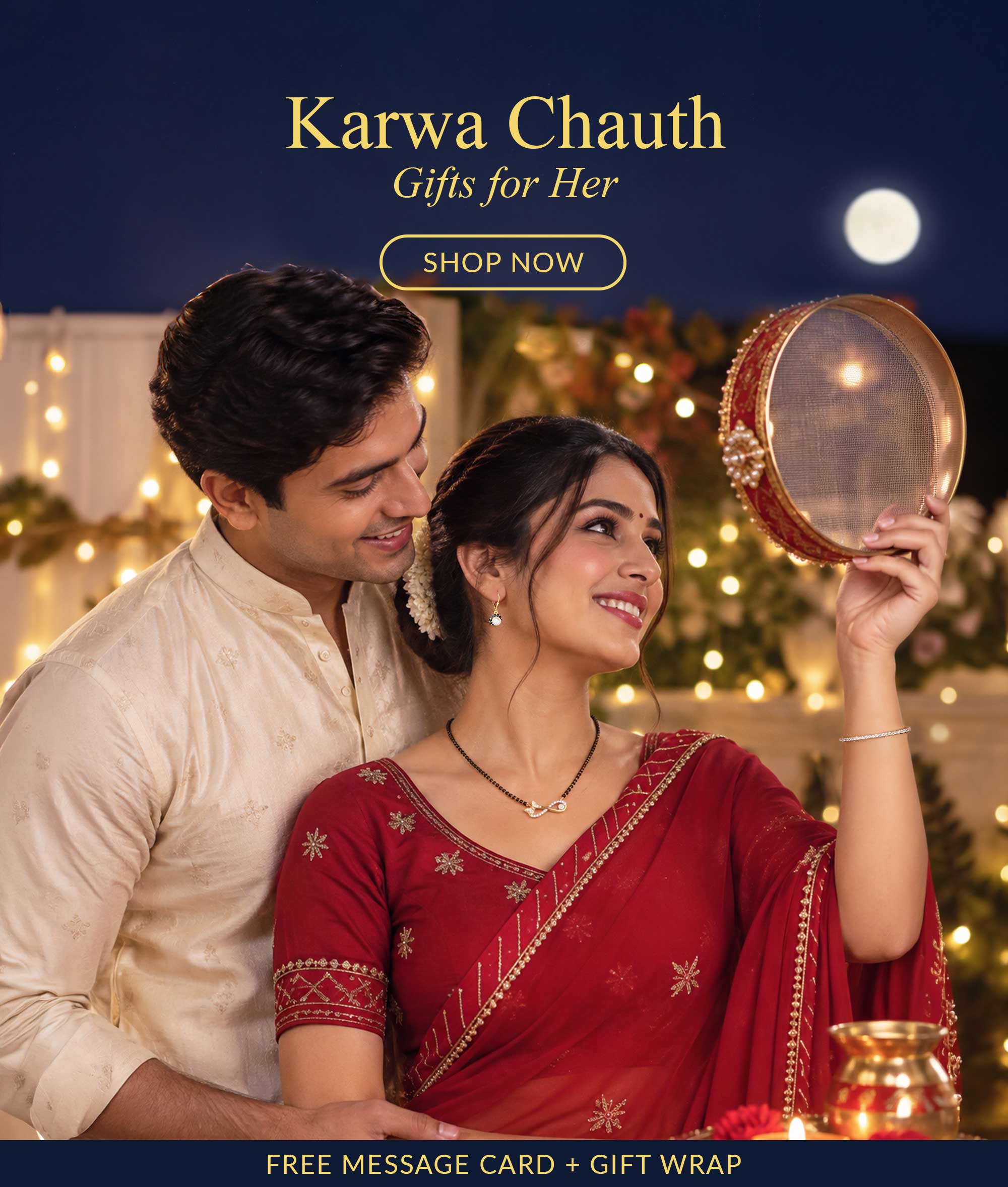 Karwa Chauth gifts for her - silver jewellery gift guide with free message card and gift wrap