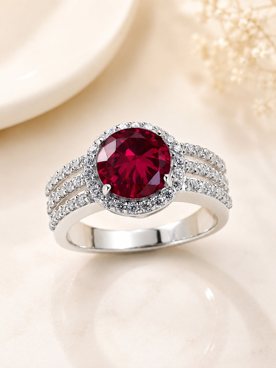 2 Carat Ruby CZ Solitaire Band Ring In Silver
