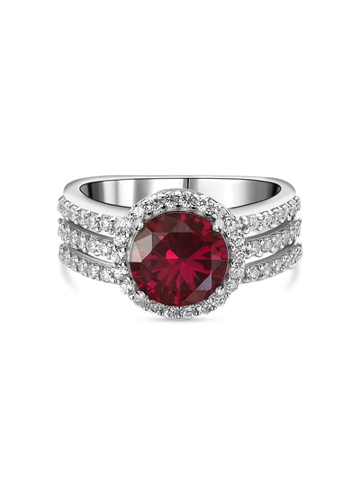 2 Carat Ruby CZ Solitaire Band Ring In Silver