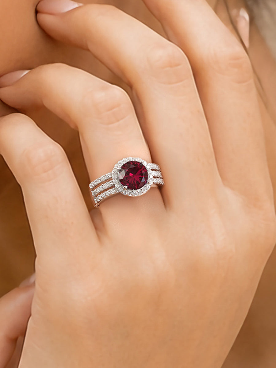 2 Carat Ruby CZ Solitaire Band Ring In Silver