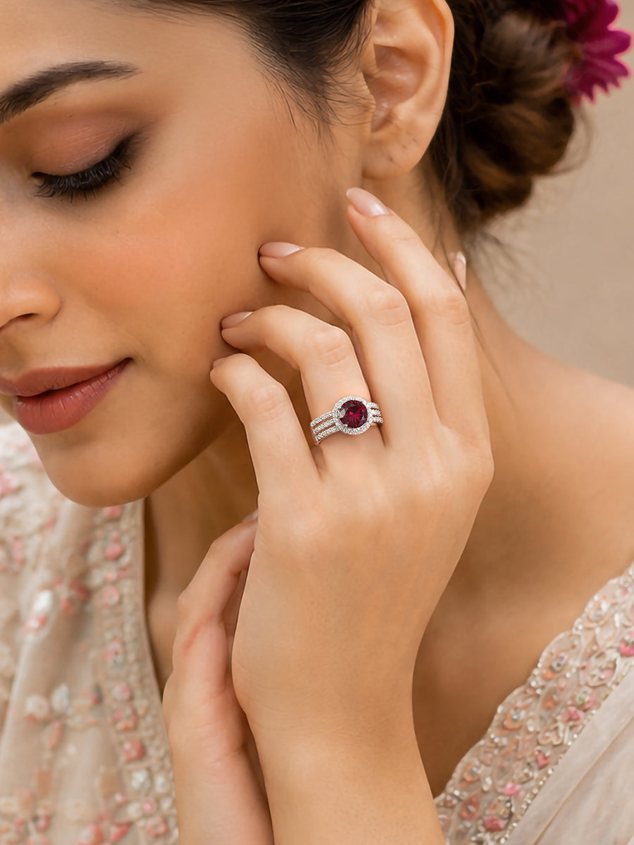 2 Carat Ruby CZ Solitaire Band Ring In Silver