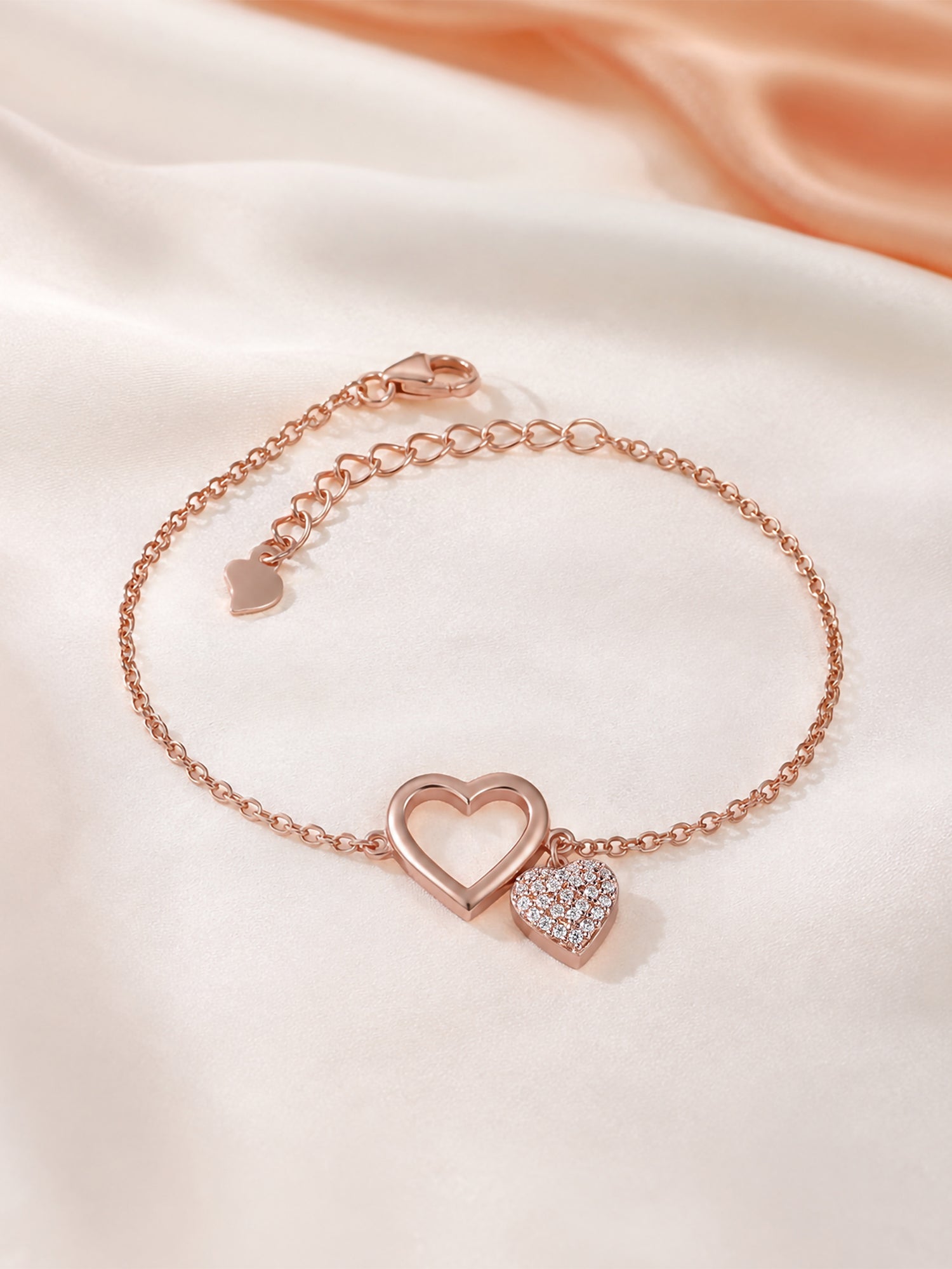 Heart Spark American Diamond Rose Gold Bracelet For Women in 925 Silver