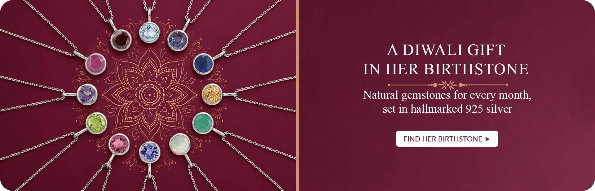 Birthstone Necklace Collection - natural gemstone pendants in hallmarked 925 silver, Diwali gift in her birthstone