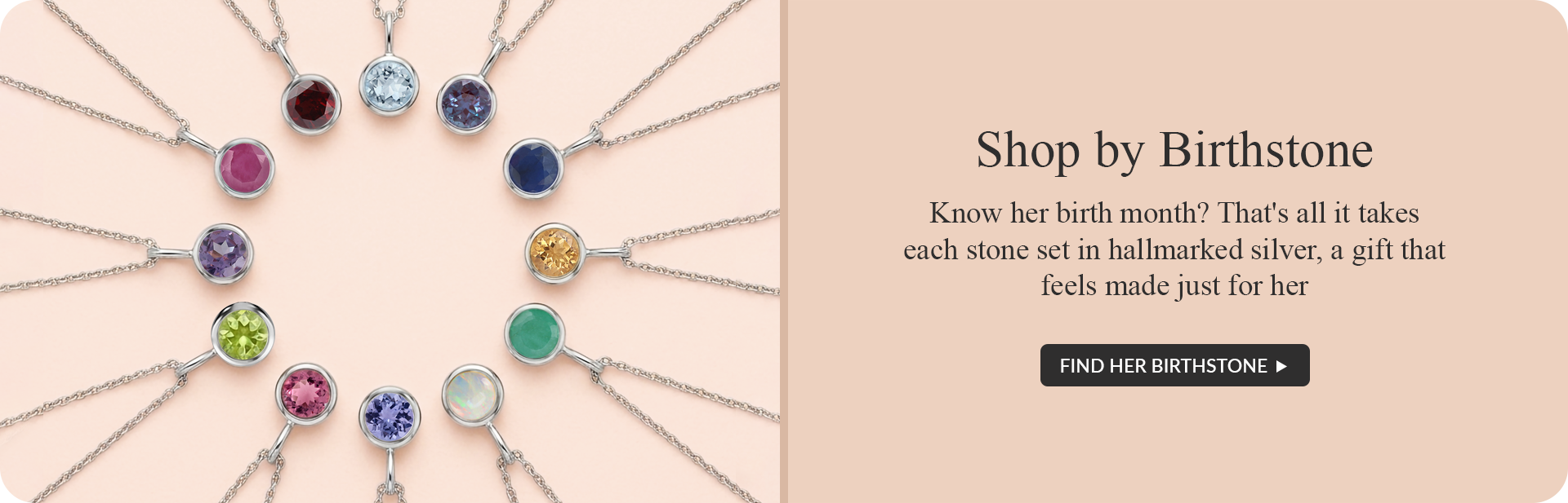 Shop birthstone Jewellery by birth month, twelve gemstone hallmarked silver personalized jewelry gift for her