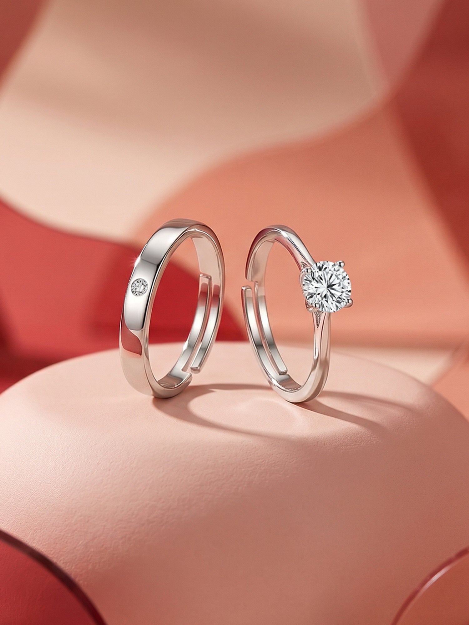 Ornate Adjustable Silver Rings For Couple