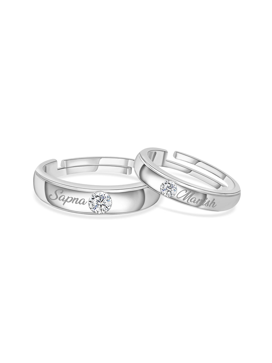 Sweet American Diamond Adjustable Silver Rings for Couples