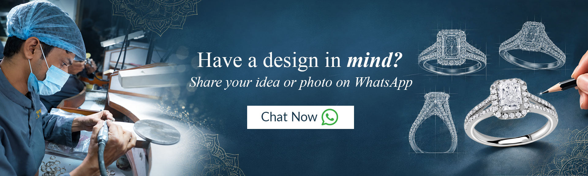 Custom Jewellery Design - share your ring design on WhatsApp, personalized diamond ring making service