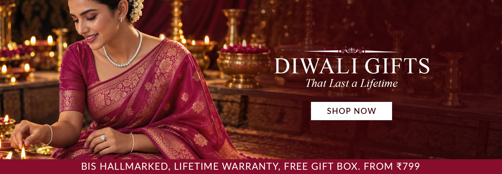 Diwali Gifts Jewelry - BIS hallmarked diamond necklace and bracelet, lifetime warranty jewelry gift collection