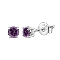 1 Carat Amethyst CZ Solitaire Silver Stud Earrings for Women